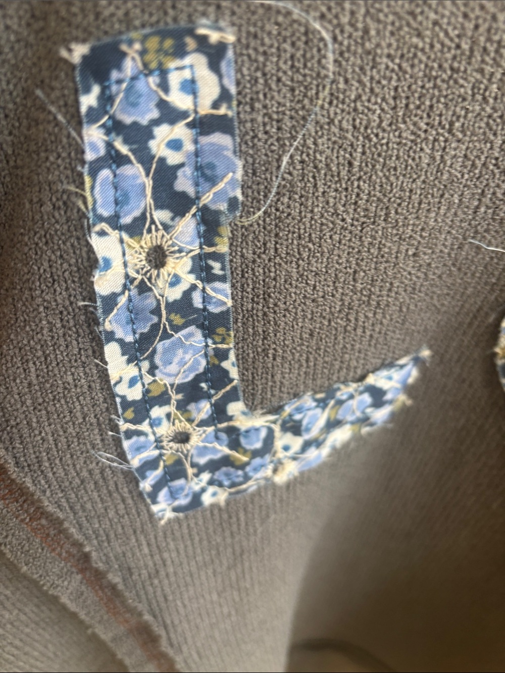 POL Gray Scoop-Neck Sweater with Blue Floral 'LOVE' Appliqué - Picture 6 of 7